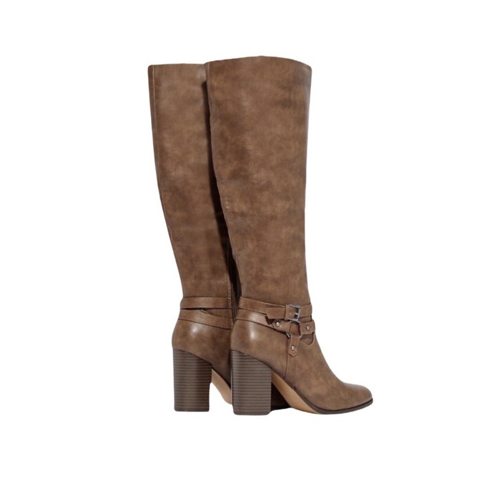 Just Fab Ariel Women's Size 11 Brown Tall Knee High Boots Faux Leather Round Toe